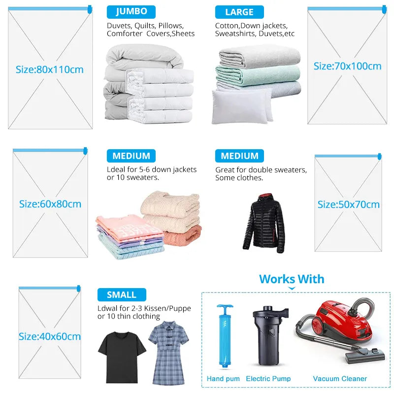 Bolsa de vacío, bolsa de almacenamiento, organizador para el hogar, borde transparente, organizador de ropa plegable, sello, bolsa de ahorro de viaje comprimida